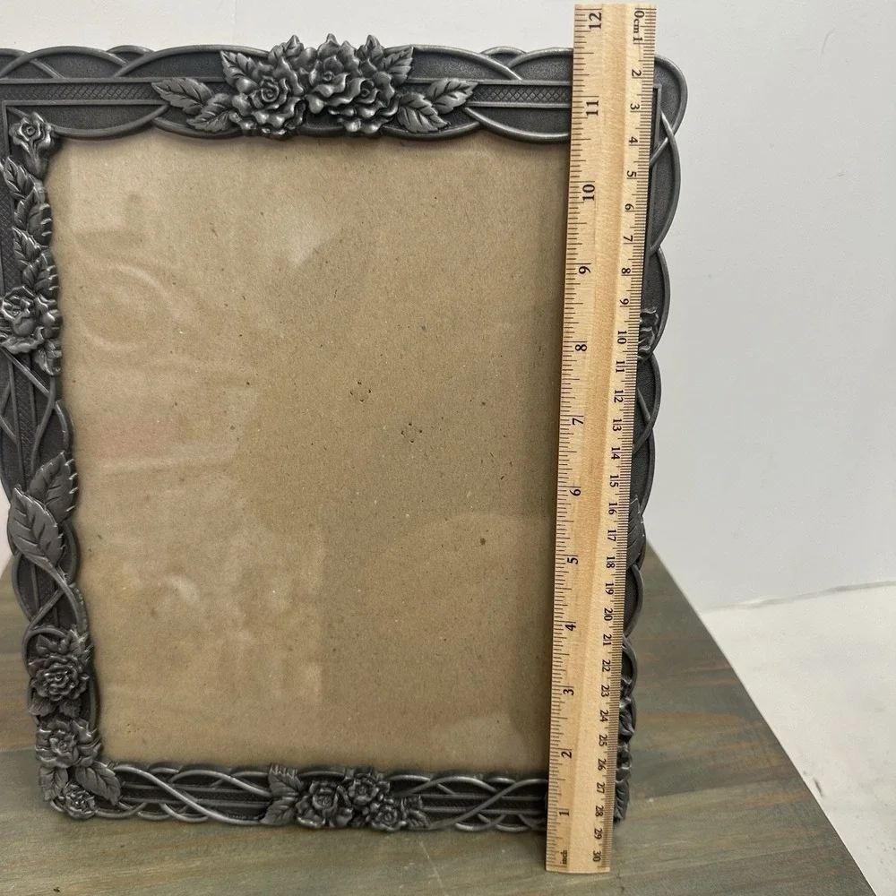 Vintage Ornate Pewter Grey Metal Rose Vine Photo Frame For 8x10